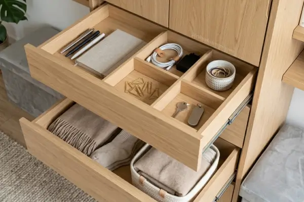 organização interna (gavetas, cestos, nichos)