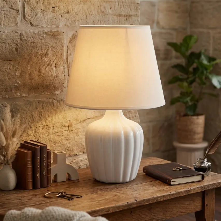 Abajur De Quarto Branco Com Cúpula - Luminária De Mesa