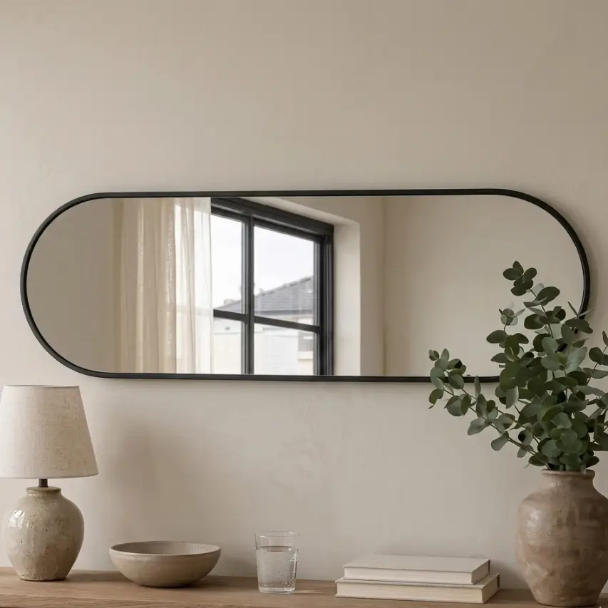 Espelho Decorativo com Moldura em Couro