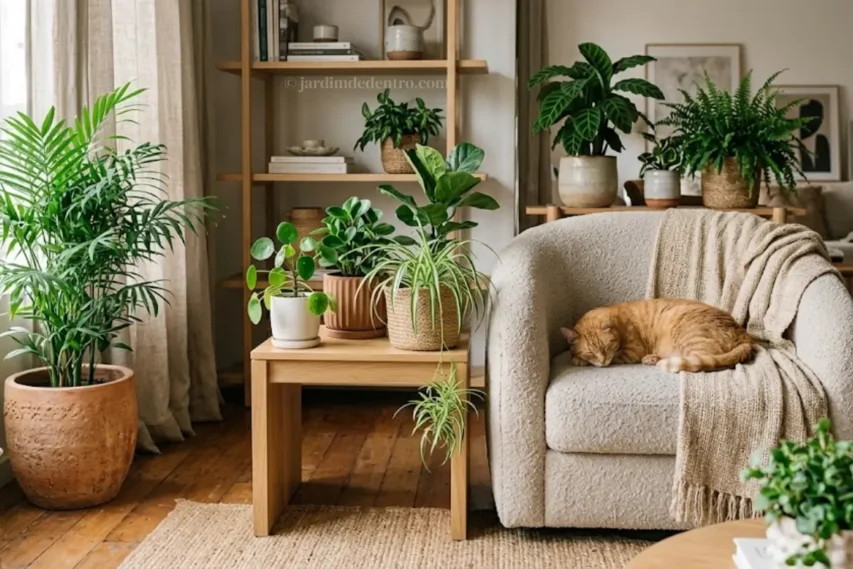 Casa acolhedora com plantas e gato
